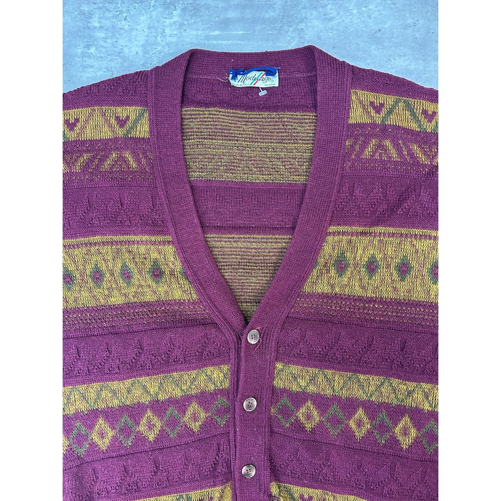 Vintage 90s Modango Geometric Striped Knit Cardigan Sweater Size XL