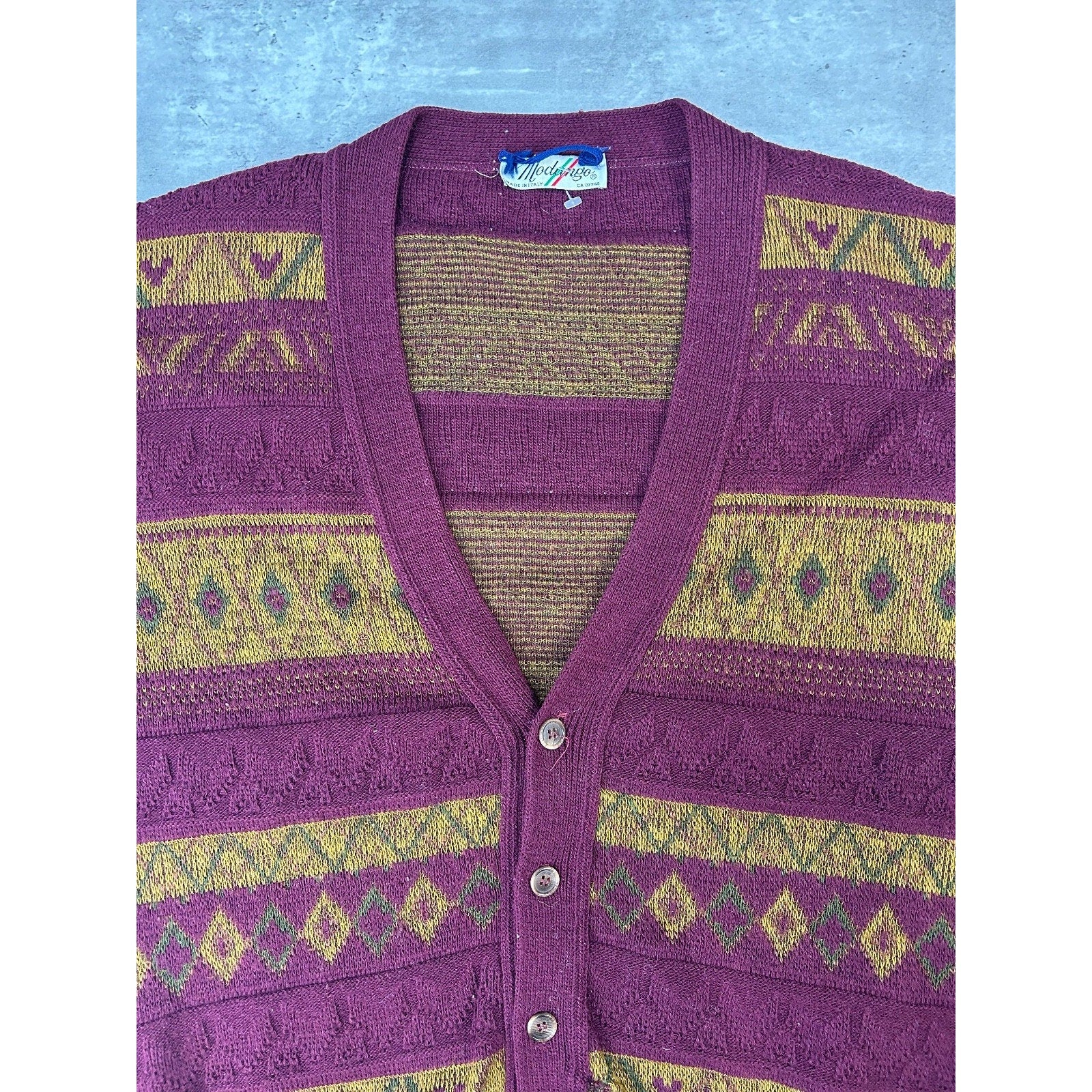 Vintage 90s Modango Geometric Striped Knit Cardigan Sweater Size XL