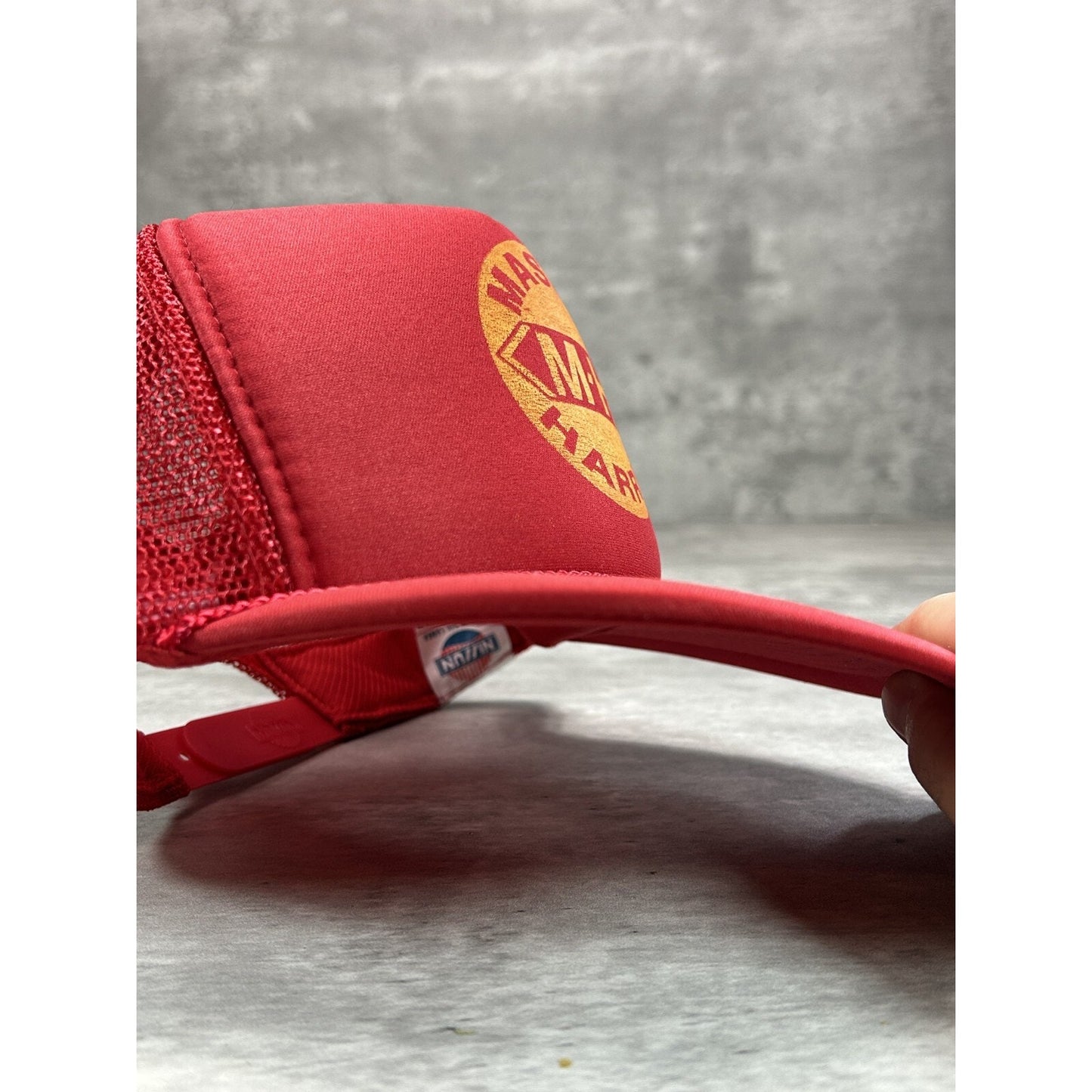 Vintage 1980s Masey Harris Tractors Graphic Logo Trucker Snapback Hat OSFA Red