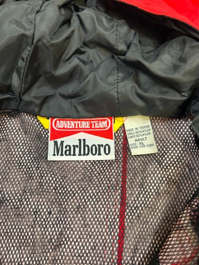 Vintage 90s Marlboro Adventure Team Nylon Cinched Long Windbreaker Jacket Sz XL