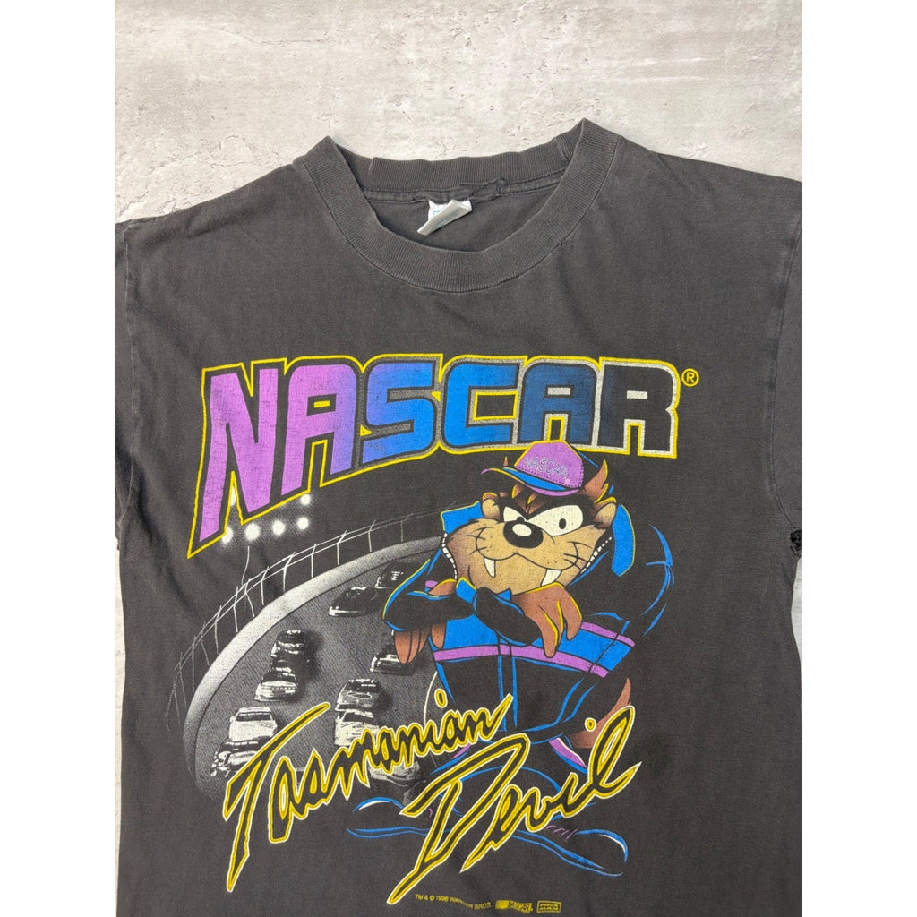Vintage 1996 Nascar Looney Tunes Taz Cartoon Graphic Black T-Shirt Size Large