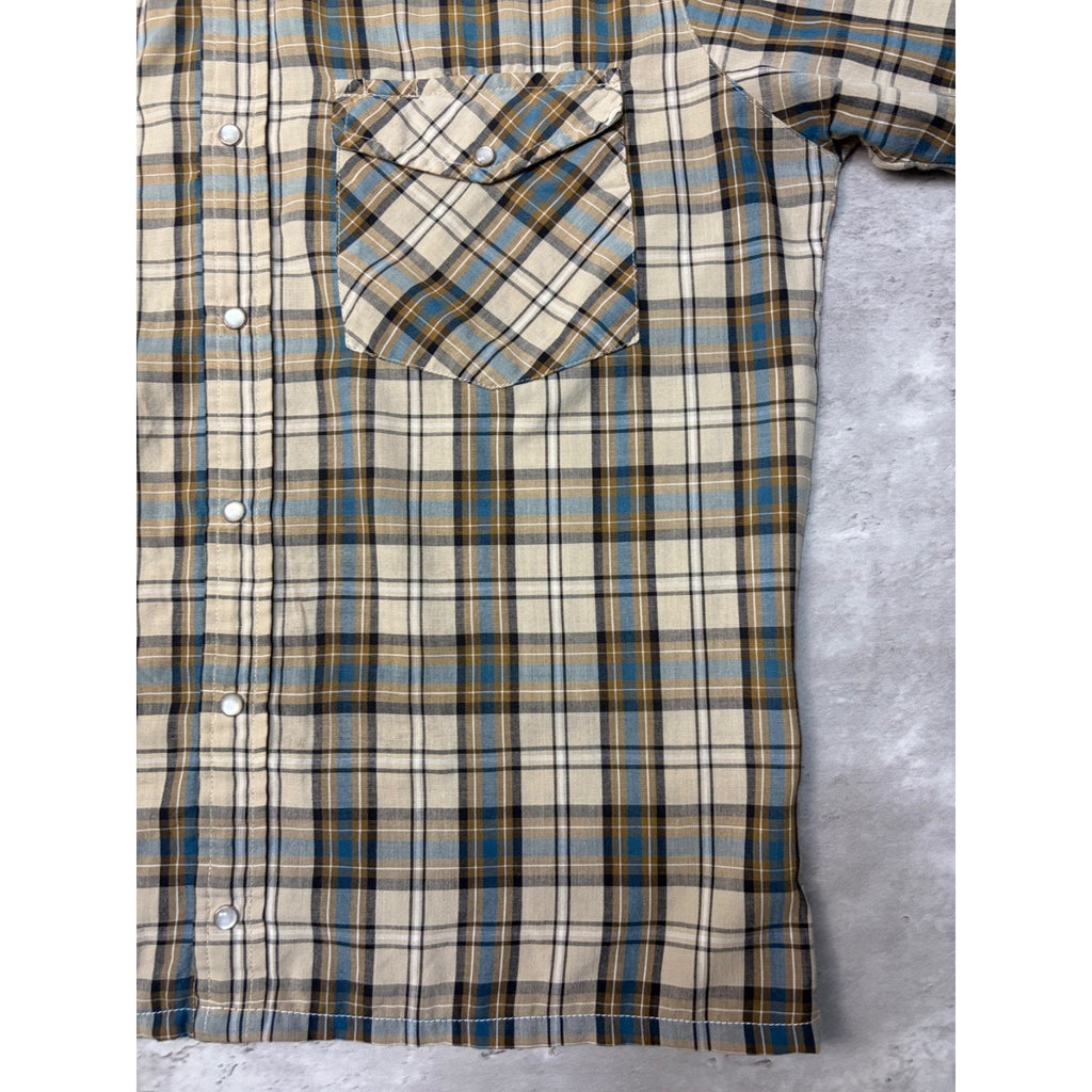 Vintage Canyon Guide Pearl Snap Plaid Cropped Button Up Shirt Size Medium