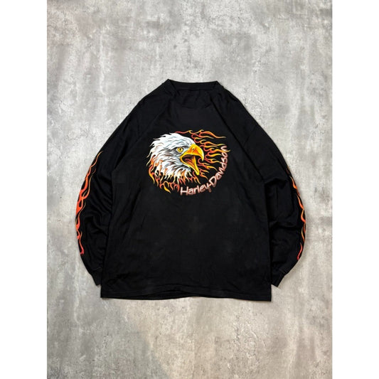 Vintage 1998 Harley Davidson Bald Eagle Graphic Flame Sleeve T-Shirt Size XL
