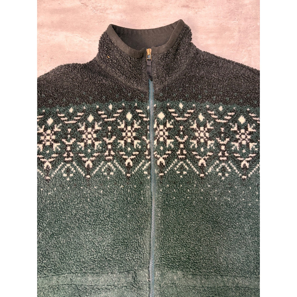 Vintage Snowflake Print Full Zip Fleece Sweater Size XL