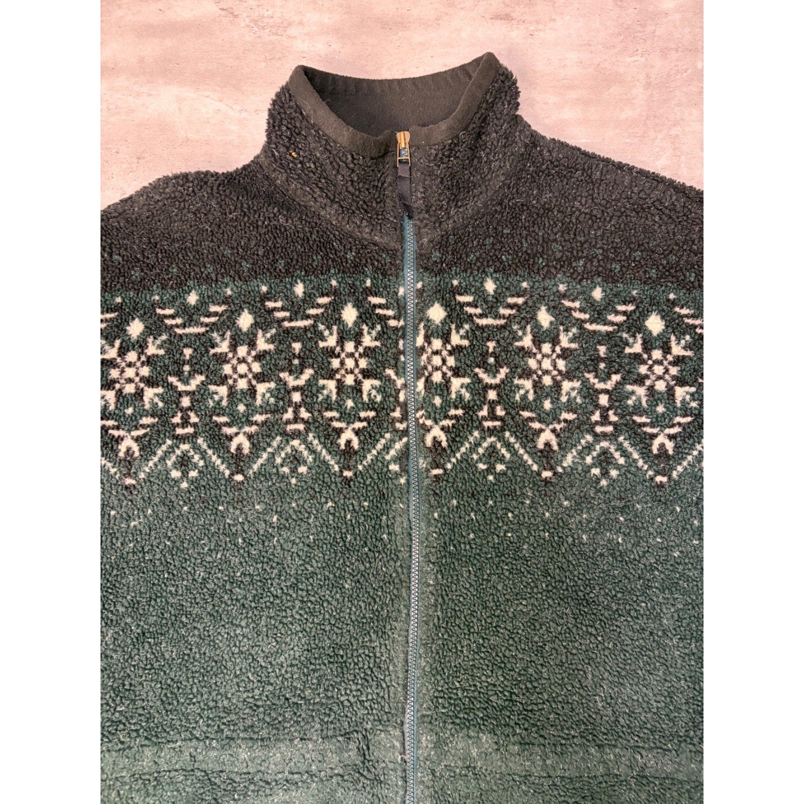 Vintage Snowflake Print Full Zip Fleece Sweater Size XL