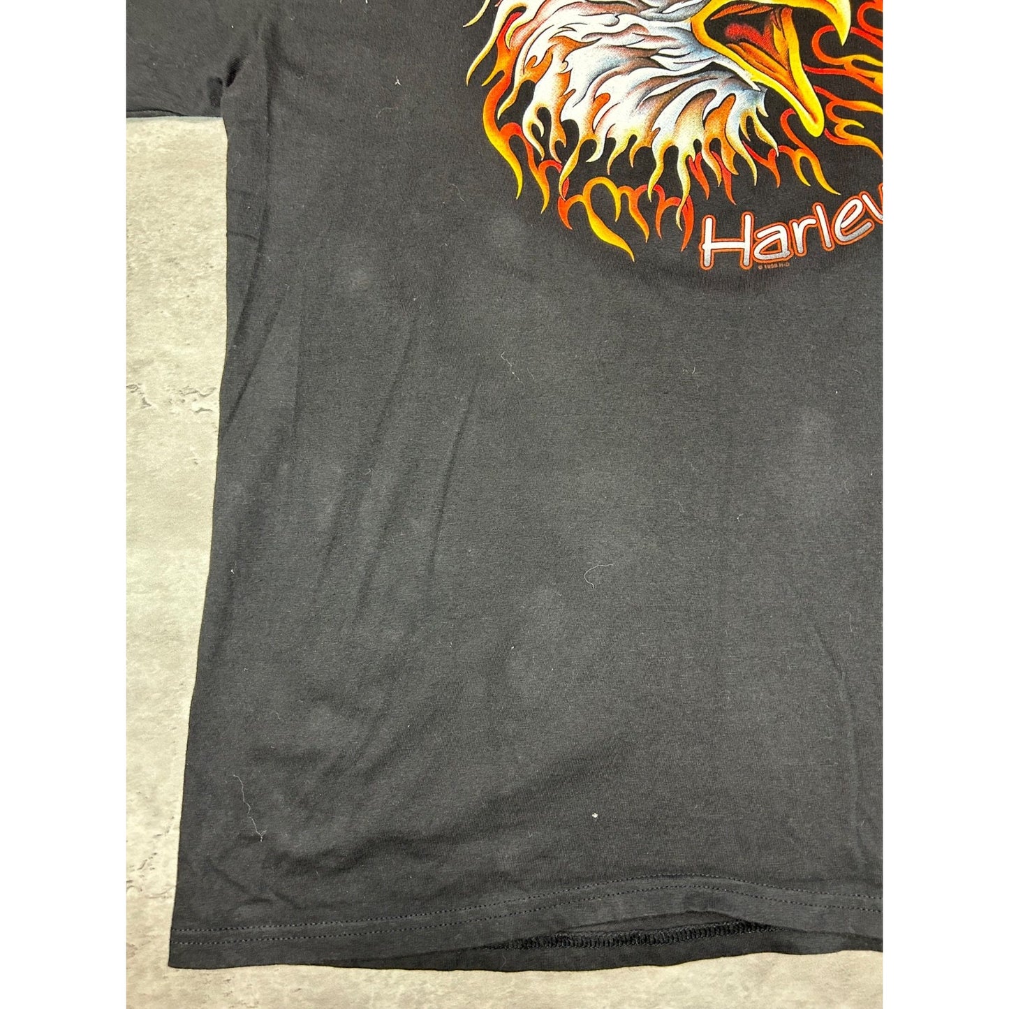 Vintage 1998 Harley Davidson Bald Eagle Graphic Flame Sleeve T-Shirt Size XL