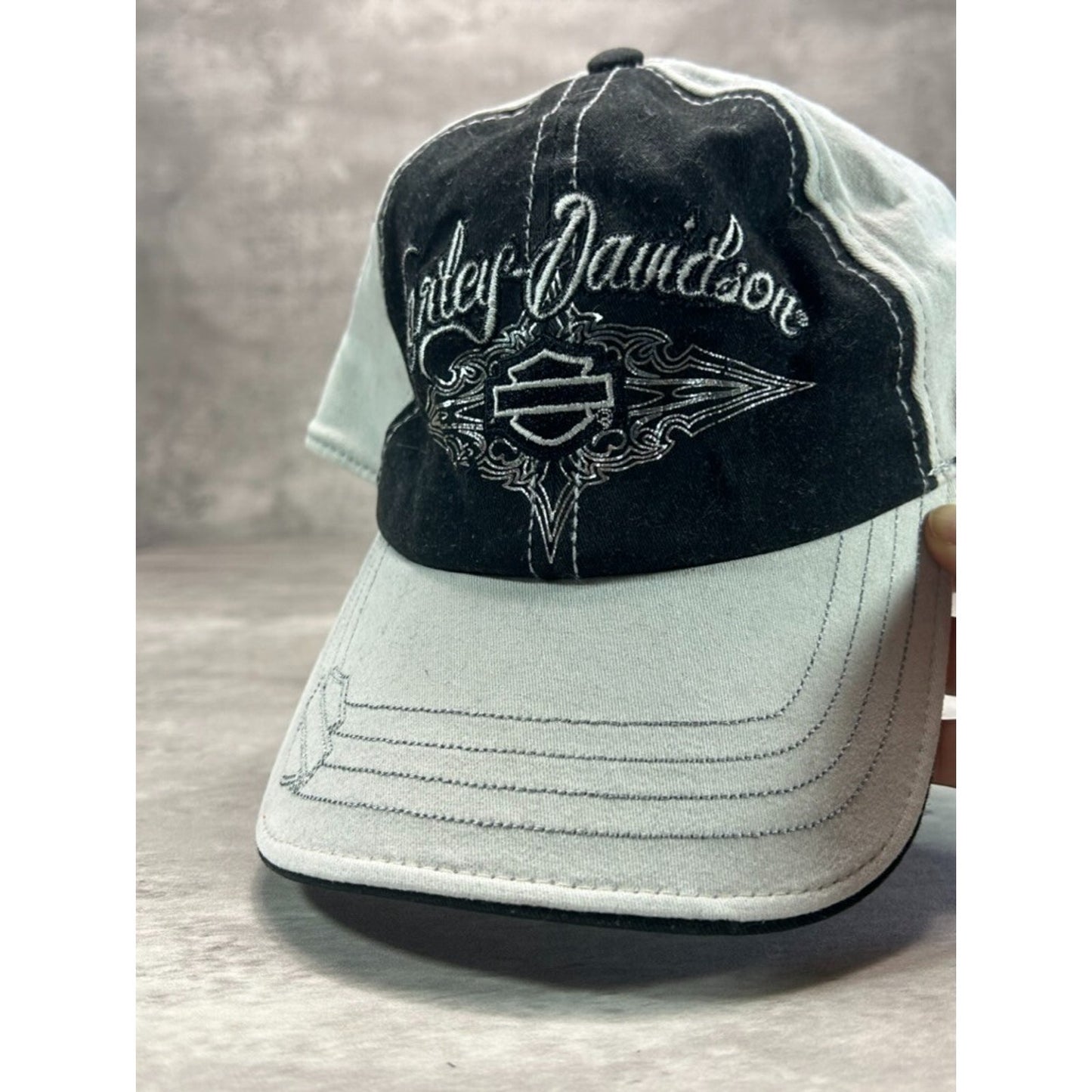 Vintage Y2K Harley Davidson Embroidered Spellout Fitted Hat OSFA