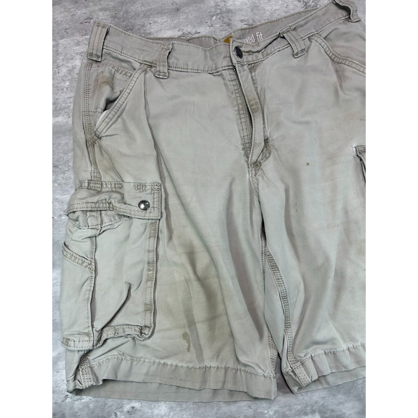 Carhartt Relaxed Fit Canvas Workwear Cargo Shorts Size 36 Beige