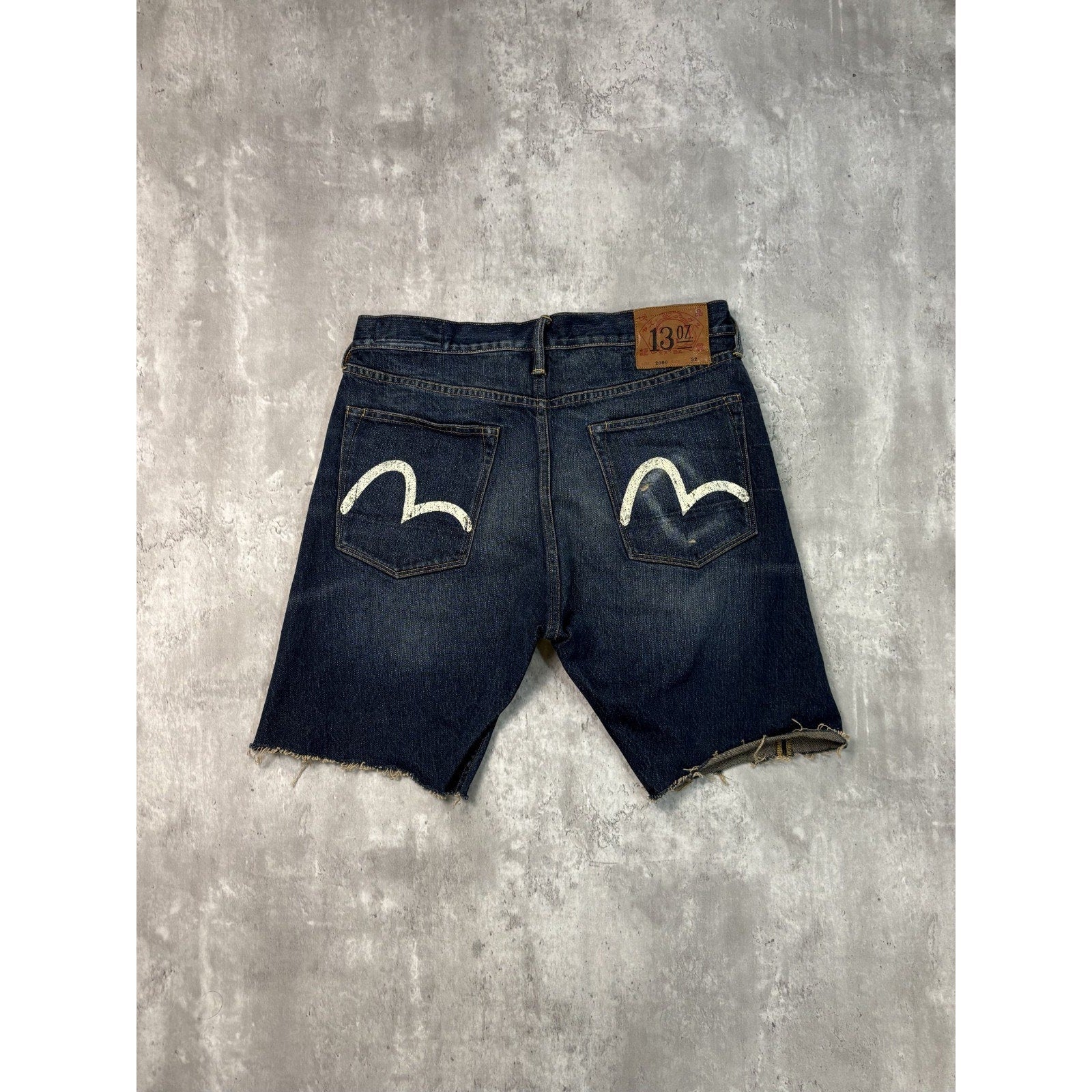 Vintage Y2K Evisu Arches Pack Pocket Dark Wash Denim Shorts Size 34