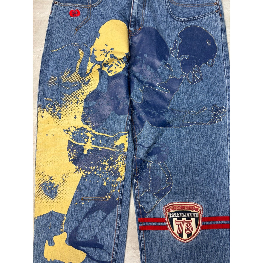 Vintage Y2K Pepe Jeans Big Football Graphic Medium Wash Denim Pants Size 38x33
