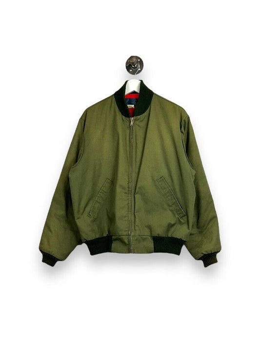 Vintage 70s Osh Kosh Quilted Lined Canvas Bomber Jacket Size Medium Green