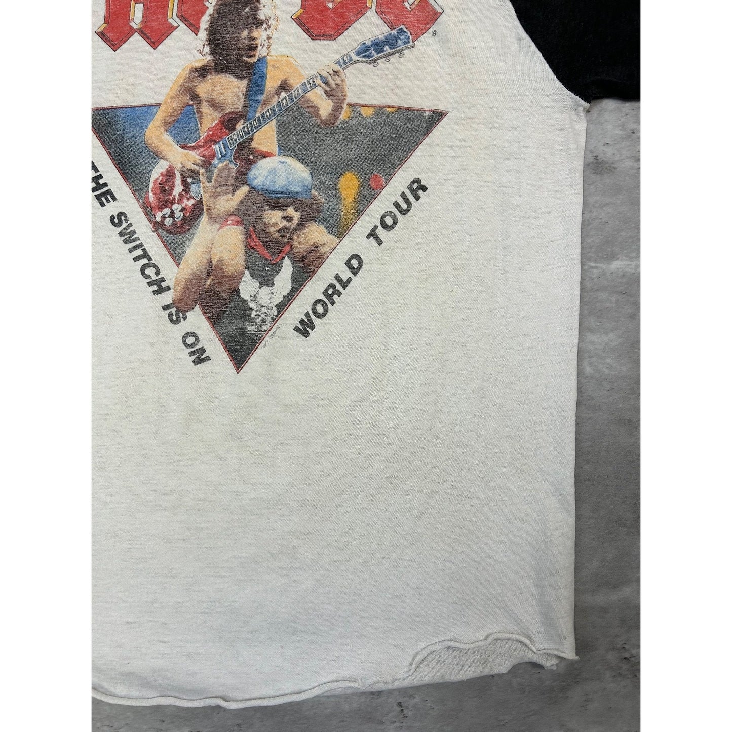 Vintage 1983 ACDC Flick Of The Switch Rock Music Raglan Band T-Shirt Size Small