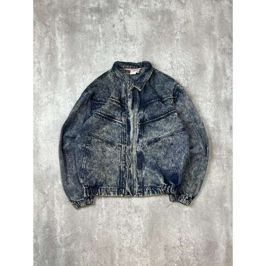 Vintage 90s Copter Acid Wash Full Zip Denim Bomber Jacket Size Medium Blue