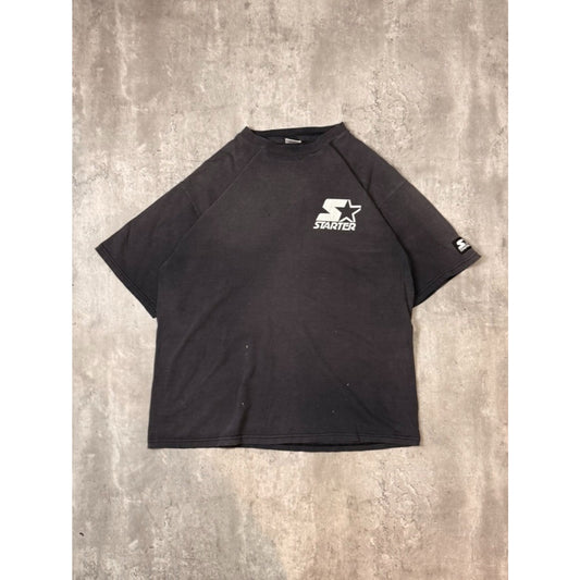 Vintage 90s Starter Graphic Classic Logo Faded T-Shirt Size Large Black