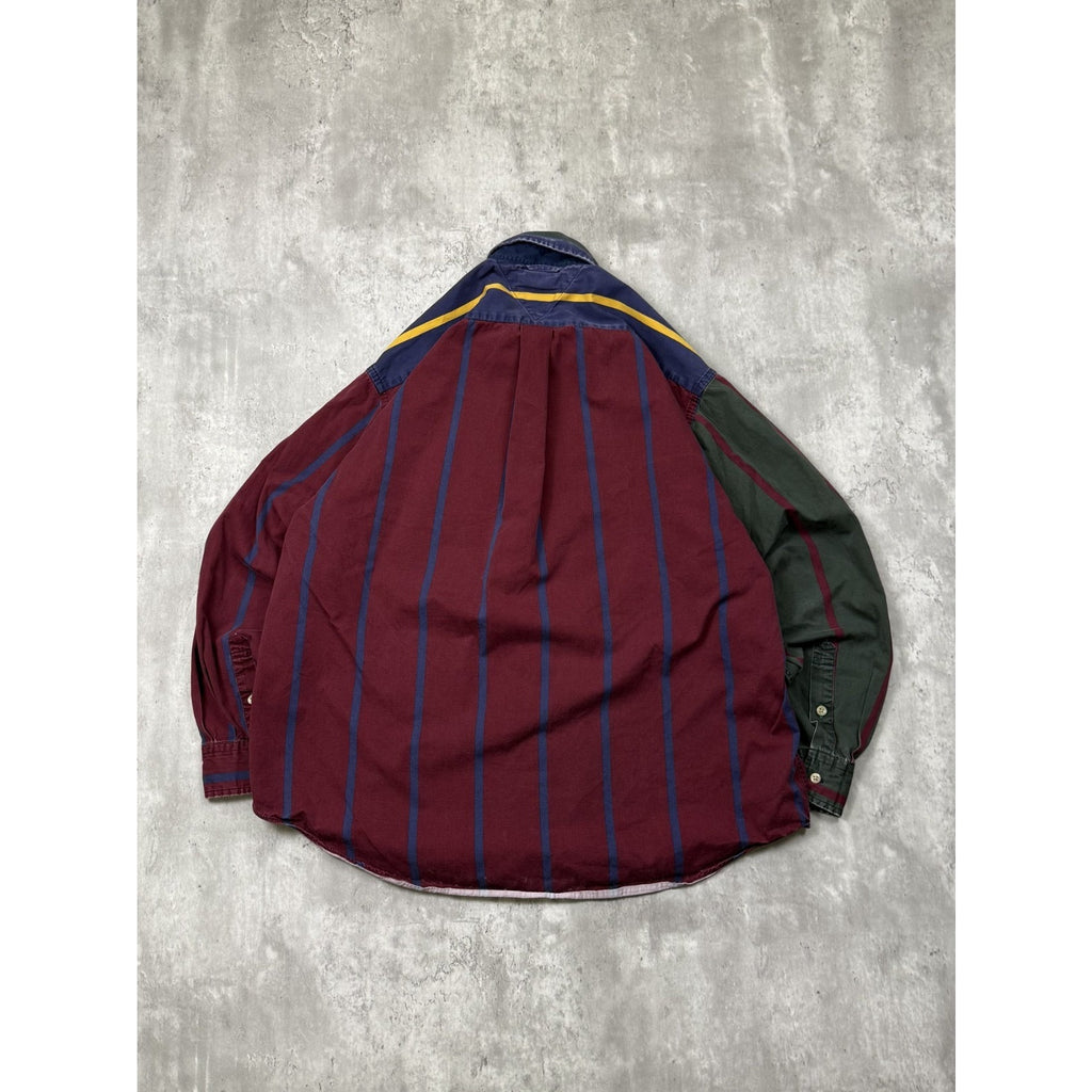 Vintage Tommy Hilfiger Embroidered Crest Striped Button Up Shirt Size Large