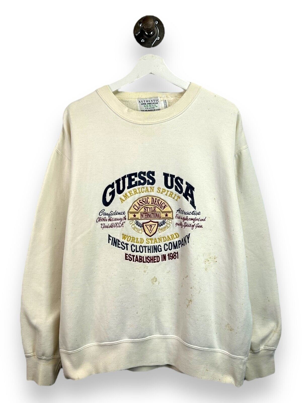 Vintage 90s Guess Classics Embroidered Spell Out Graphic Sweatshirt Size Large