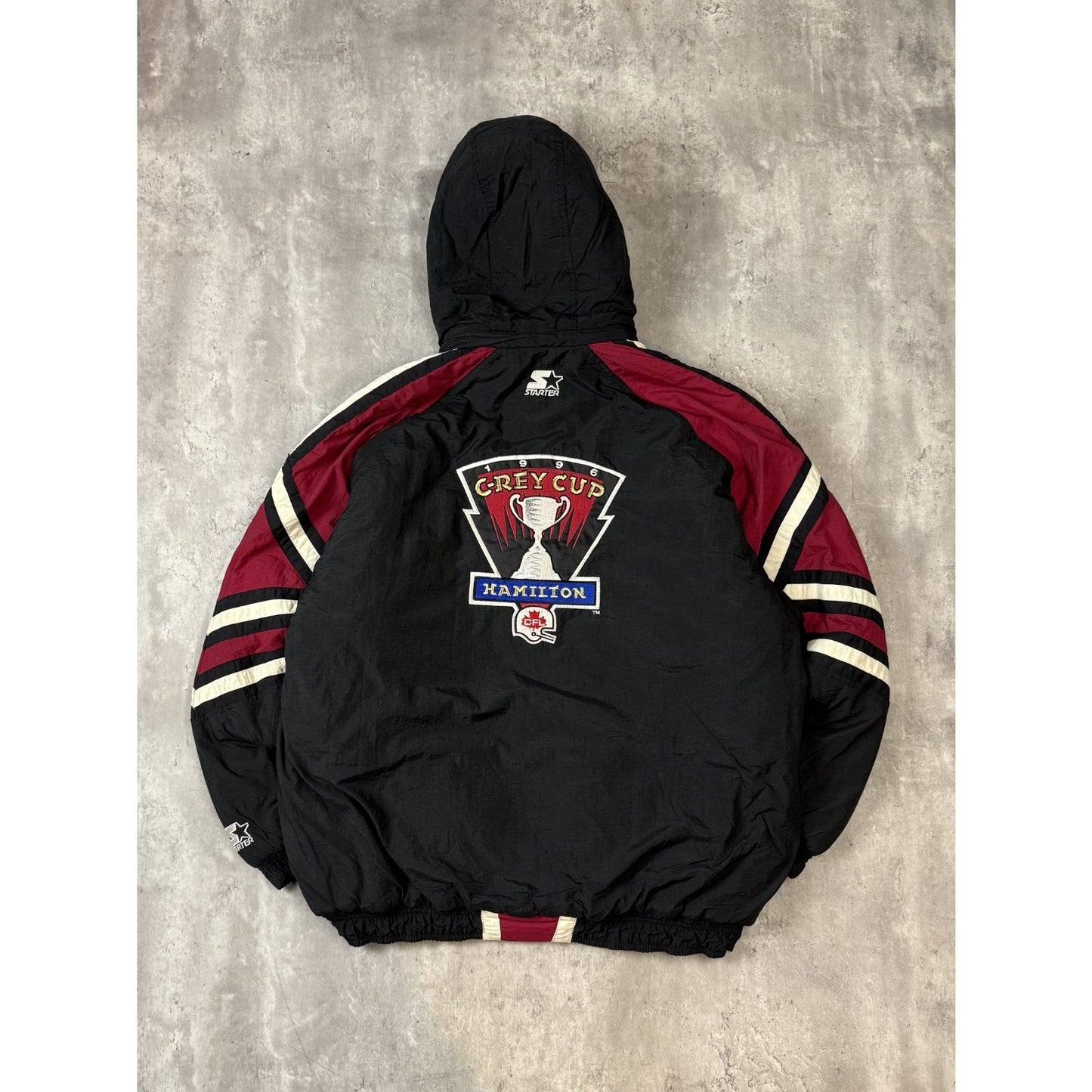 Vintage 1996 Hamilton Tiger Cats CFL Grey Cup Insulated Starter Jacket Sz Large