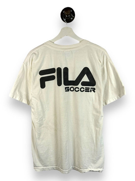 Vintage 90s Fila Soccer Back Print Spellout Graphic T-Shirt Size Large