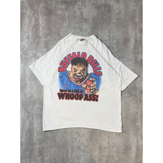 Vintage 90s Buffalo Bills NFL Open Up A Can Of Whoop Ass Cartoon T-Shirt Size XL