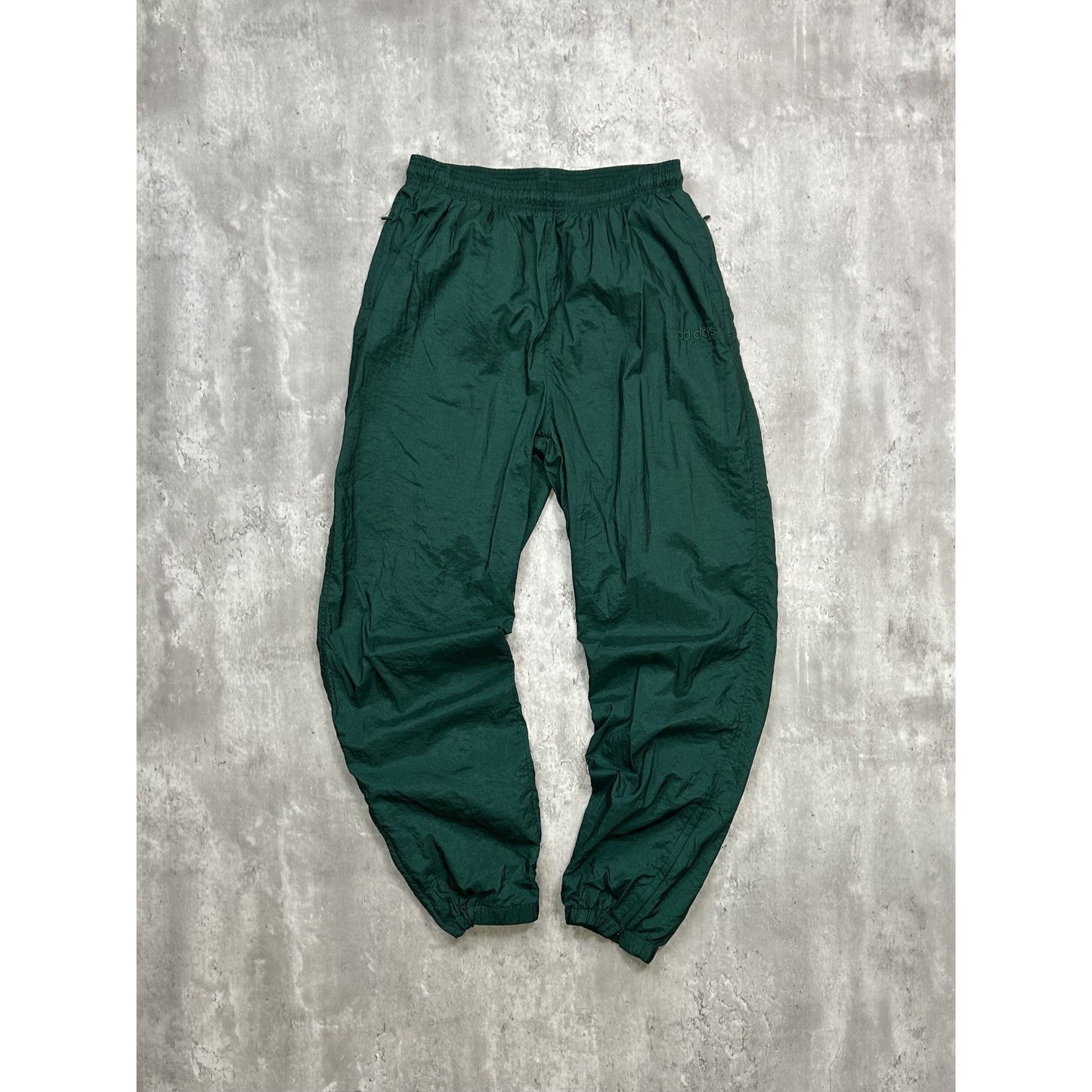 Vintage 90s Adidas Tonal Embroidered Spellout Nylon Track Pants Size Large Green