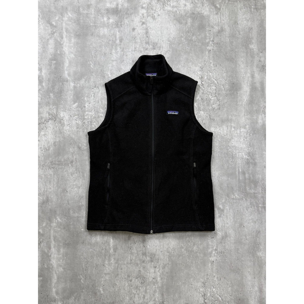 Vintage Womens Patagonia Embroidered Patch Full Zip Fleece Black Vest Sz Medium