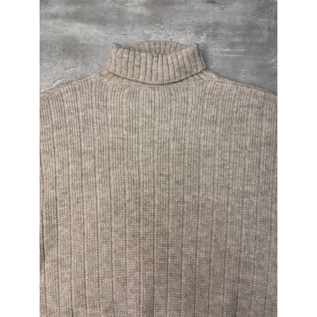 Vintage Maple Leaf Embroidered Turtle Neck Beige Knit Sweater Size XL