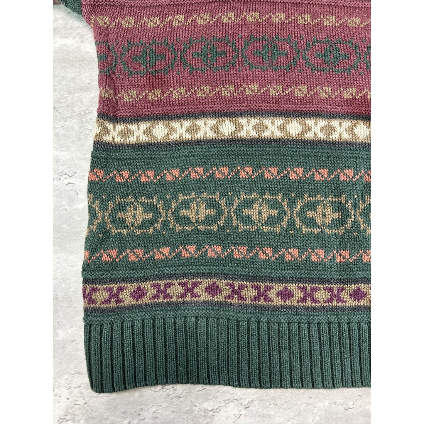 Vintage 90s Woods & Gray Abstract Striped Pullover Ribbed Knit Sweater Sz Medium