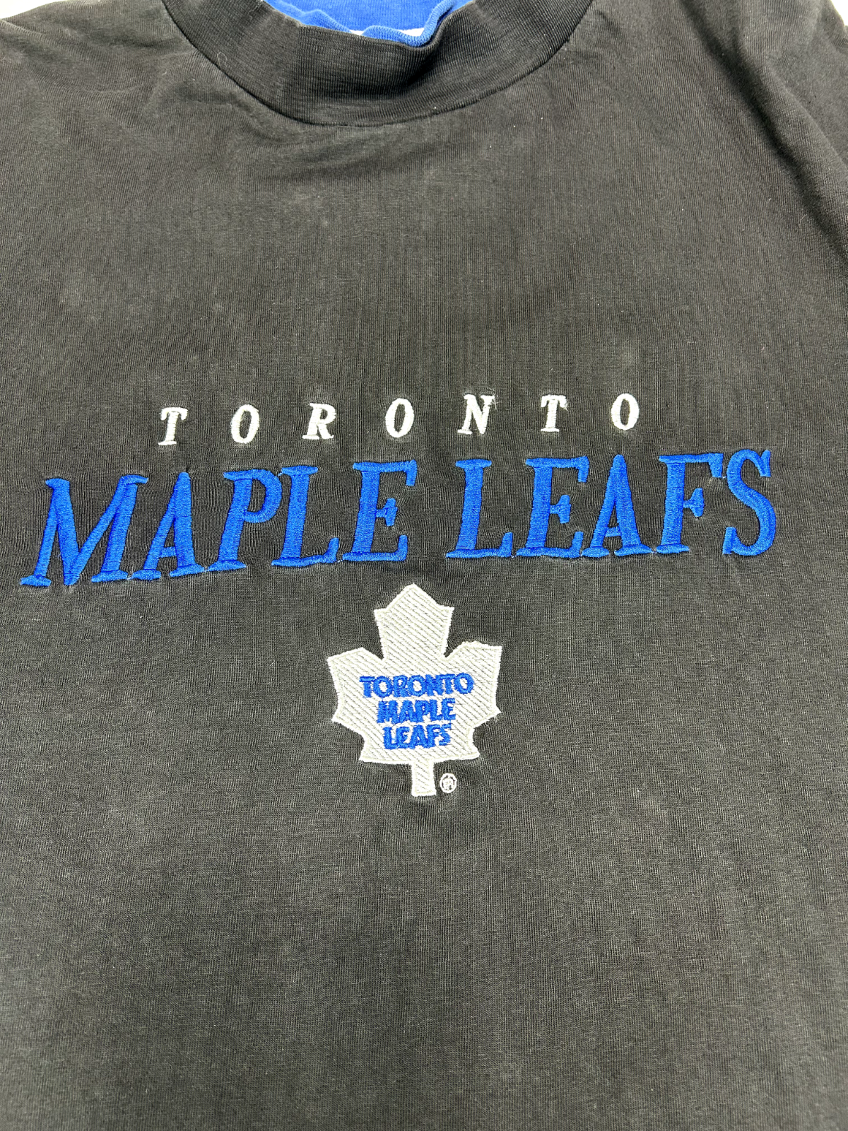 VTG 90s Toronto Maple Leafs NHL Embroidered Spell Out Hockey T-Shirt Size Small