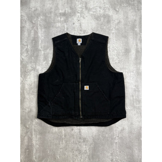 Vintage Carhartt Fleece Lined Canvas Workwear Vest Size XL Black