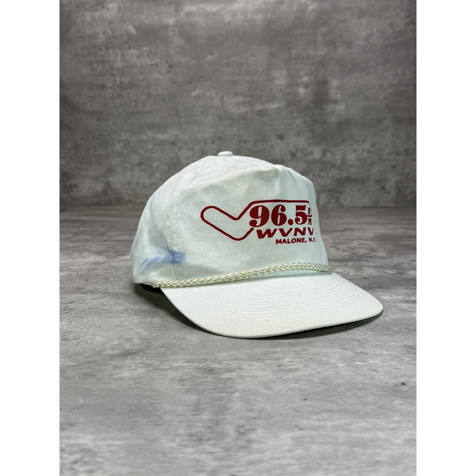 Vintage 90s 96.5 WVNV Radio Station Promo Graphic Snapback Hat OSFA White