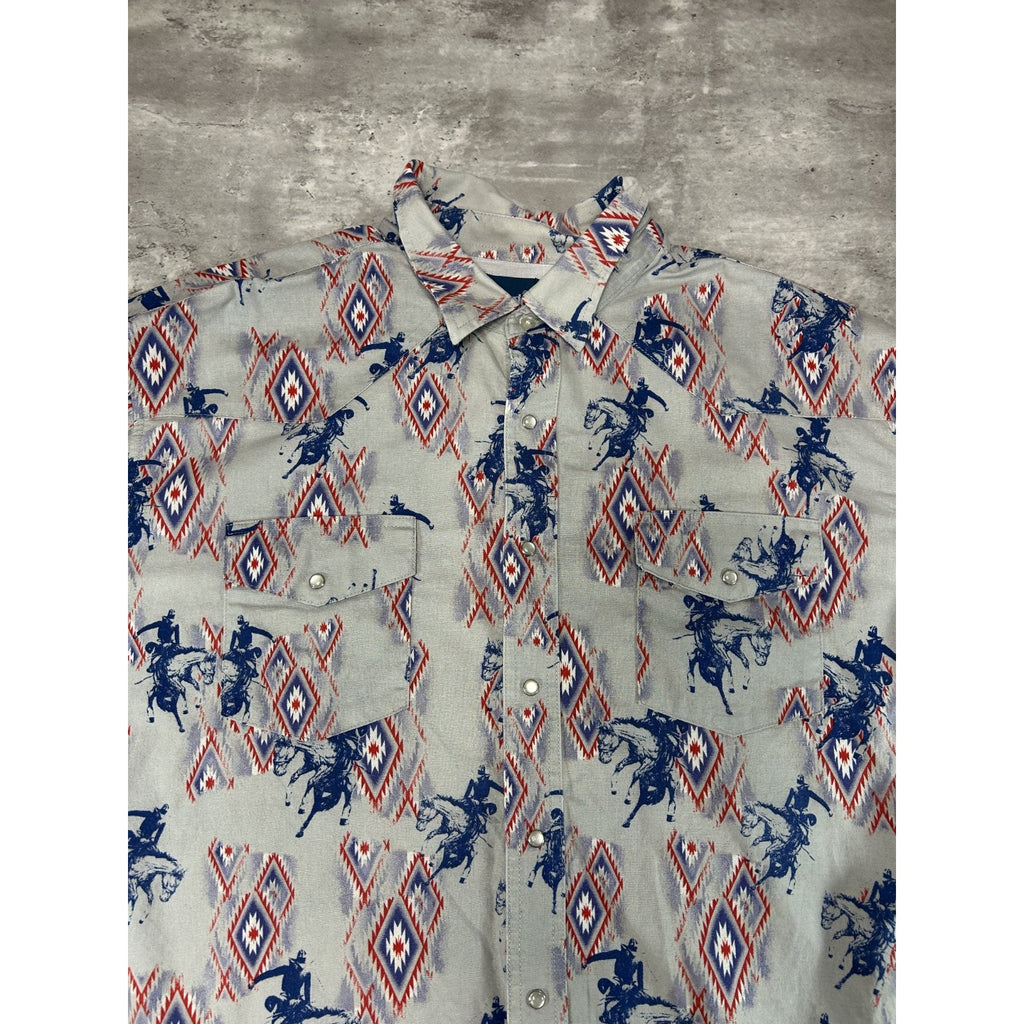 Vintage 90s Wrangler Western Wear Pearl Snap Long Sleeve Button Up Shirt Sz 2XL