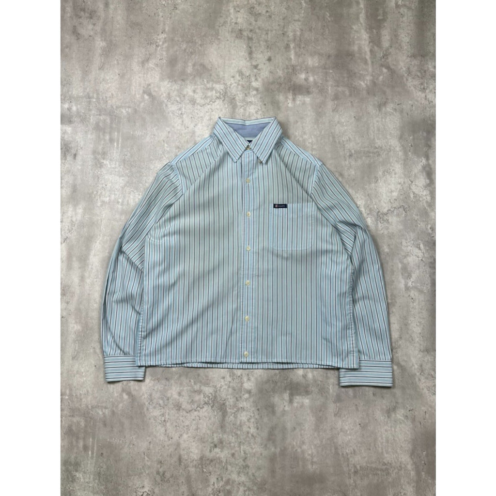 Vintage Chaps Single Pocket Striped Cropped Button Up Shirt Size Medium