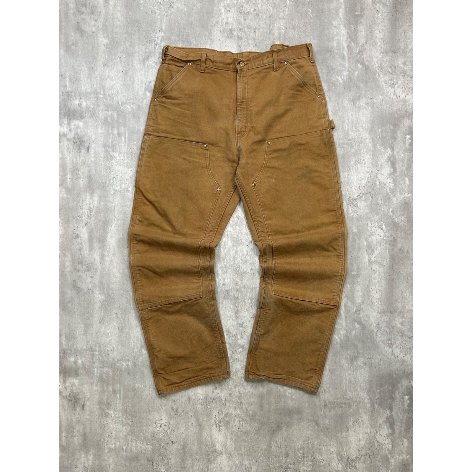 Vintage Carhartt Canvas Workwear Plaid Lined Double Knee Carpenter Pants Size 40