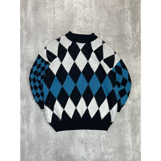 Vintage 80s/90s Yes Diamond Print Pullover Ribbed Knit Sweater Size Medium