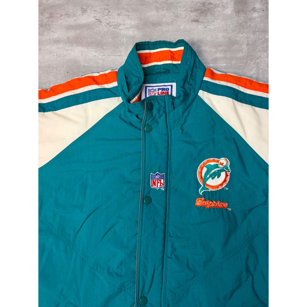Vintage 90s Miami Dolphins NFL Embroidered Starter Bomber Jacket Size Large