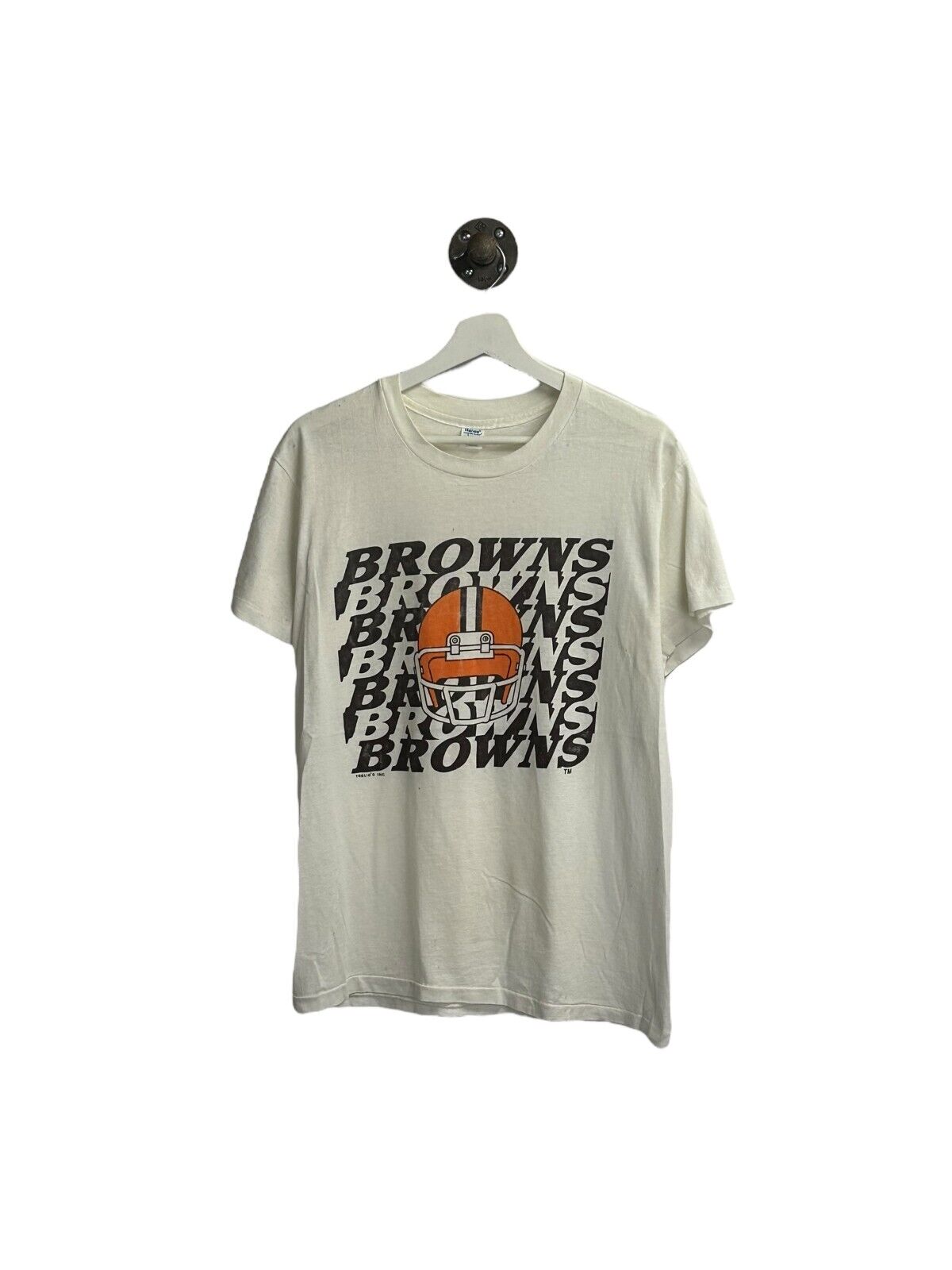 Vintage 80s/90s Cleveland Browns NFL Helmet Graphic Spell Out T-Shirt Size Large