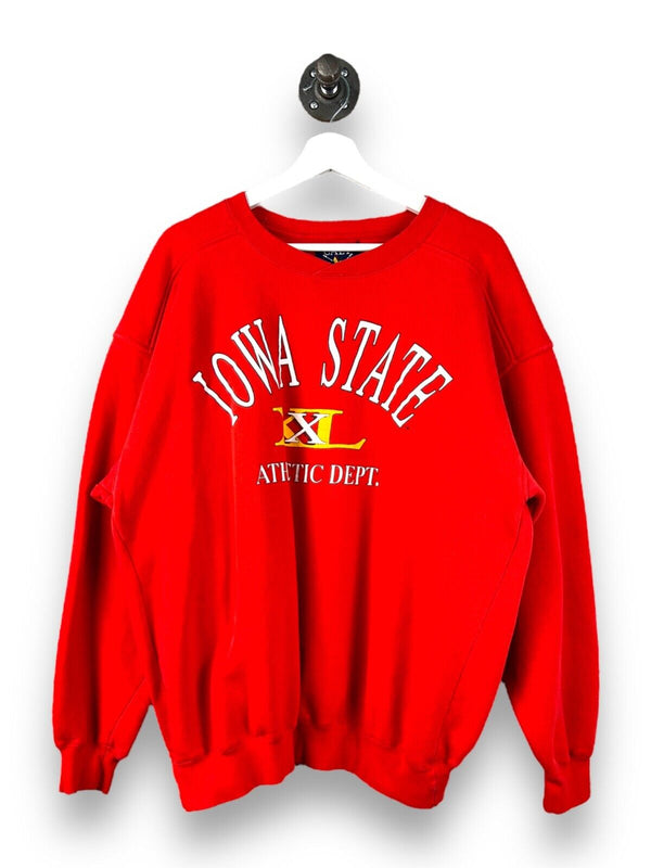 Vintage 90s Iowa State Cyclones Arc Spell Out NCAA Sweatshirt Size Large Red