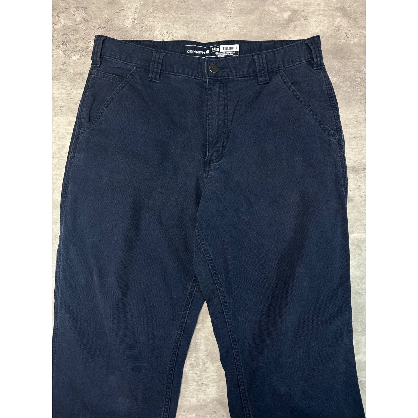 Carhartt Relaxed Fit Canvas Workwear Carpenter Pants Size 34 Navy Blue