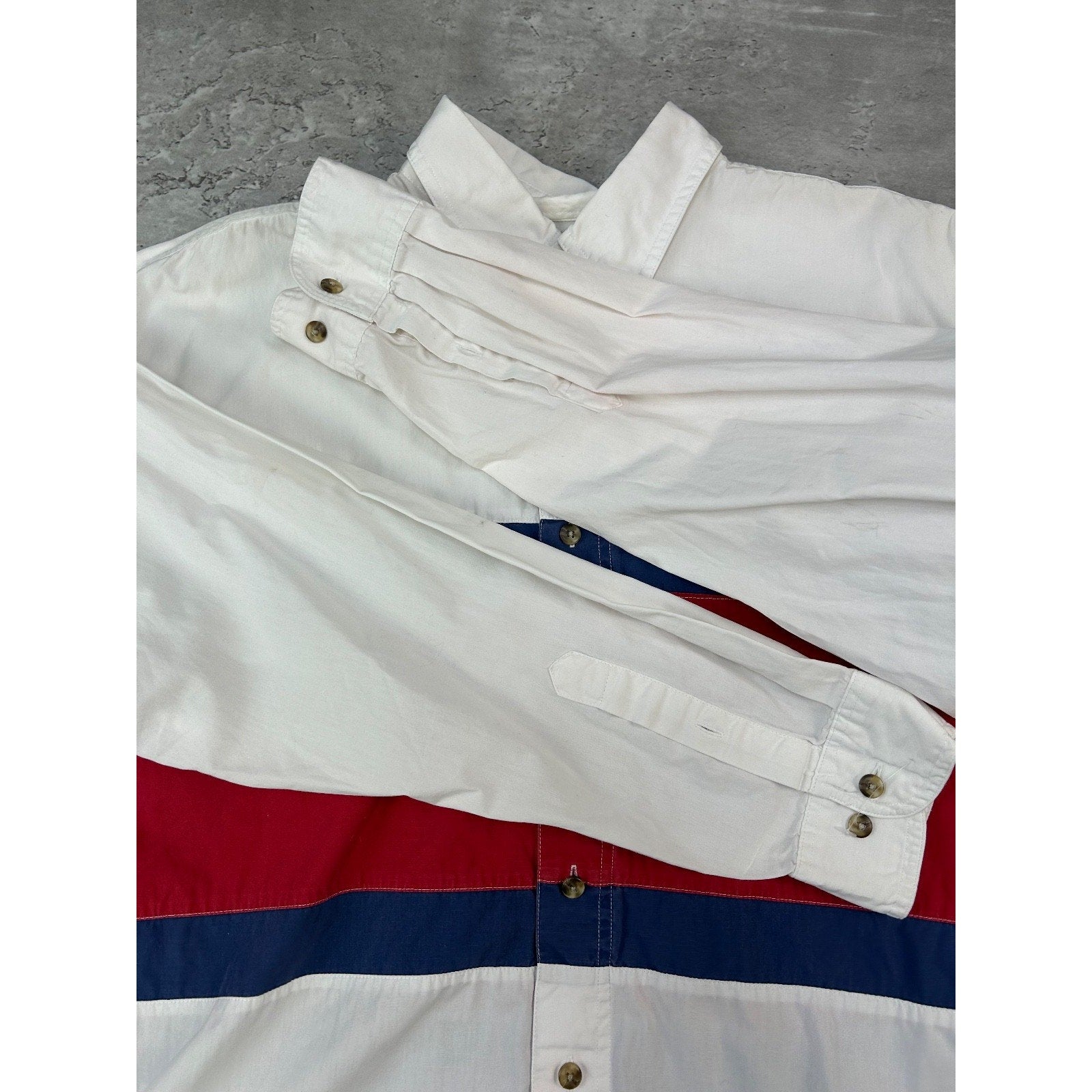 Vintage Eddie Bauer Striped Reworked Cropped Long Sleeve Button Up Shirt Large