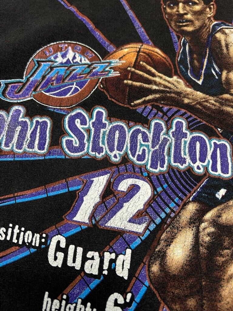 Vintage John Stockton Karl Malone Utah Jazz NBA Player Graphic T-Shirt Sz Small