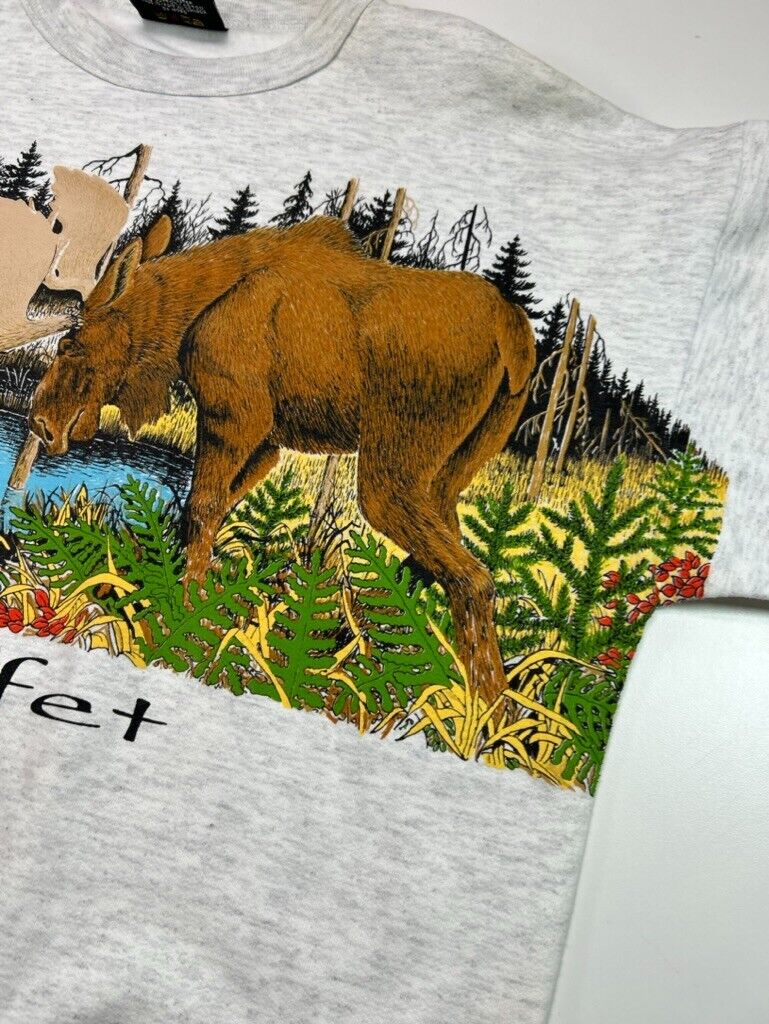 Vintage 90s Moffet Quebec Moose Nature Destination Graphic Sweatshirt Size Small