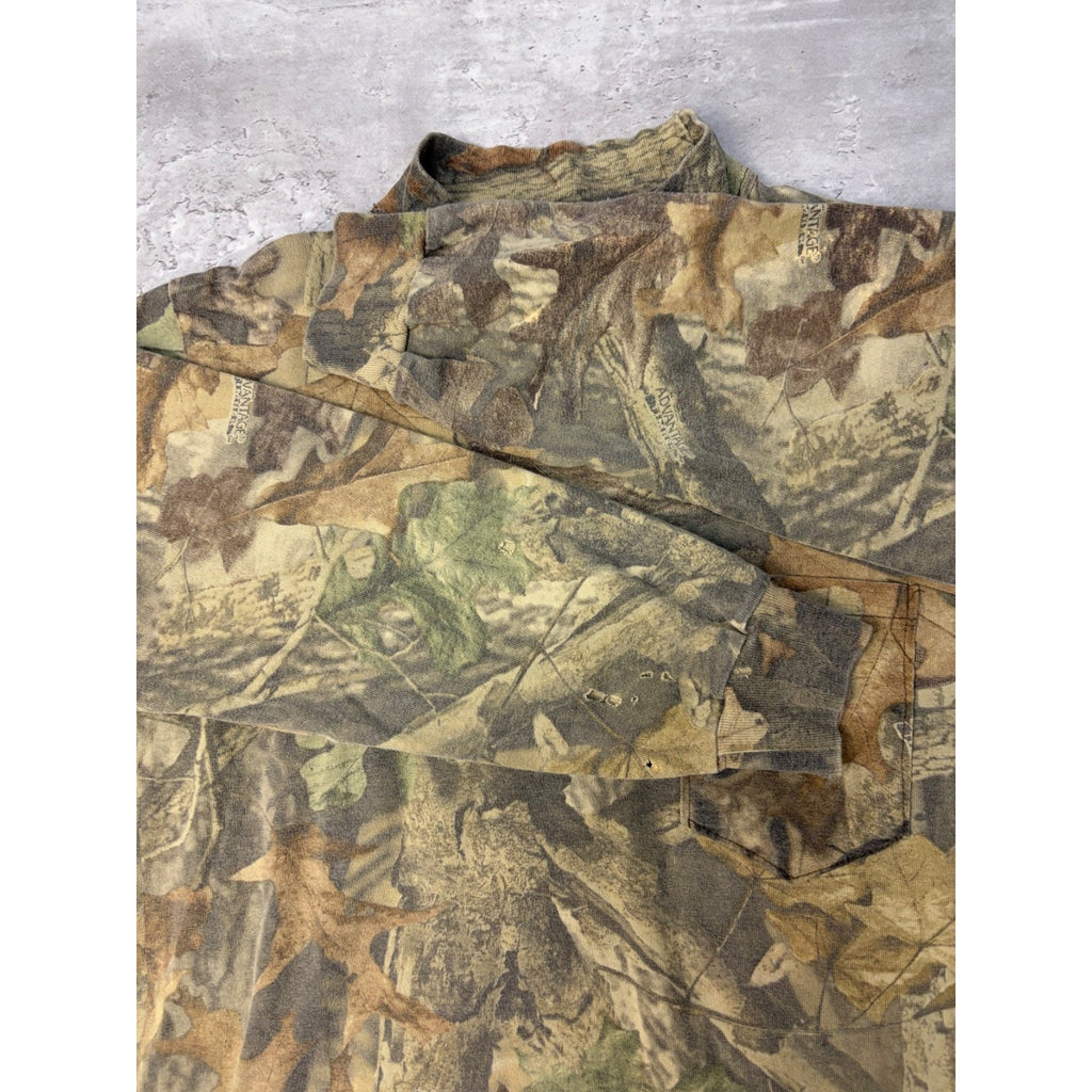 Vintage 90s Advantage Timber Camo Mock Neck Long Sleeve T-Shirt Size Medium