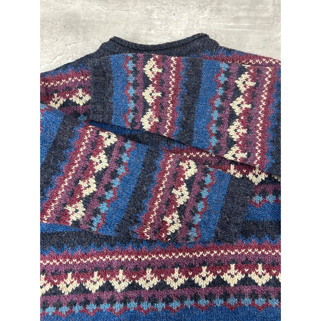 Vintage 90s Dress Barn Abstract Striped Full Zip Knit Sweater Size XL