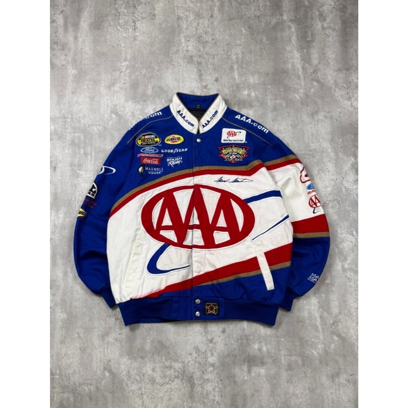 Vintage Mark Martin #6 Nascar AAA Embroidered Racing Jacket Size Medium