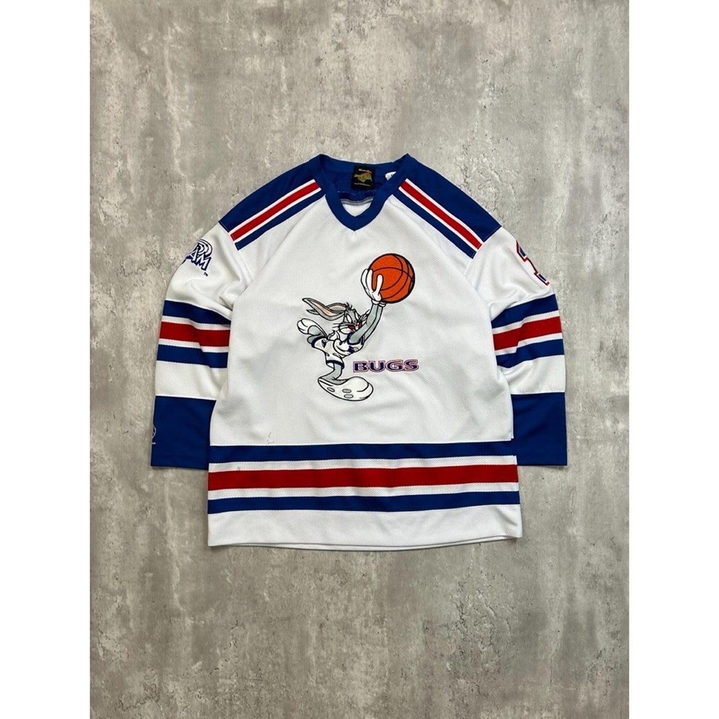 Vintage 1996 Space Jam Bugs Bunny Stitched Movie Promo Hockey Jersey Size Medium