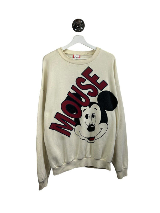 Vintage 90s Mickey Mouse Cartoon Character Crewneck Sweatshirt Size XL Beige