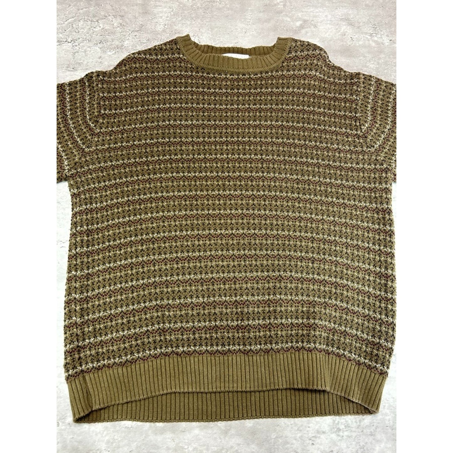 Vintage Perry Ellis Abstract Striped Ribbed Pullover Knit Sweater Size Large