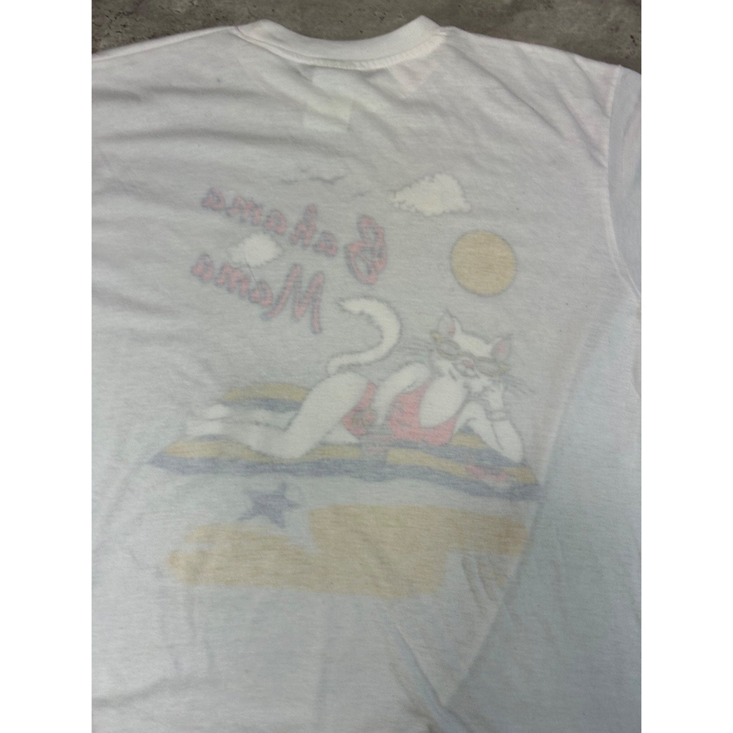 Vintage 80s/90s Bahama Mama Cartoon Cat Beach Graphic T-Shirt Size Large