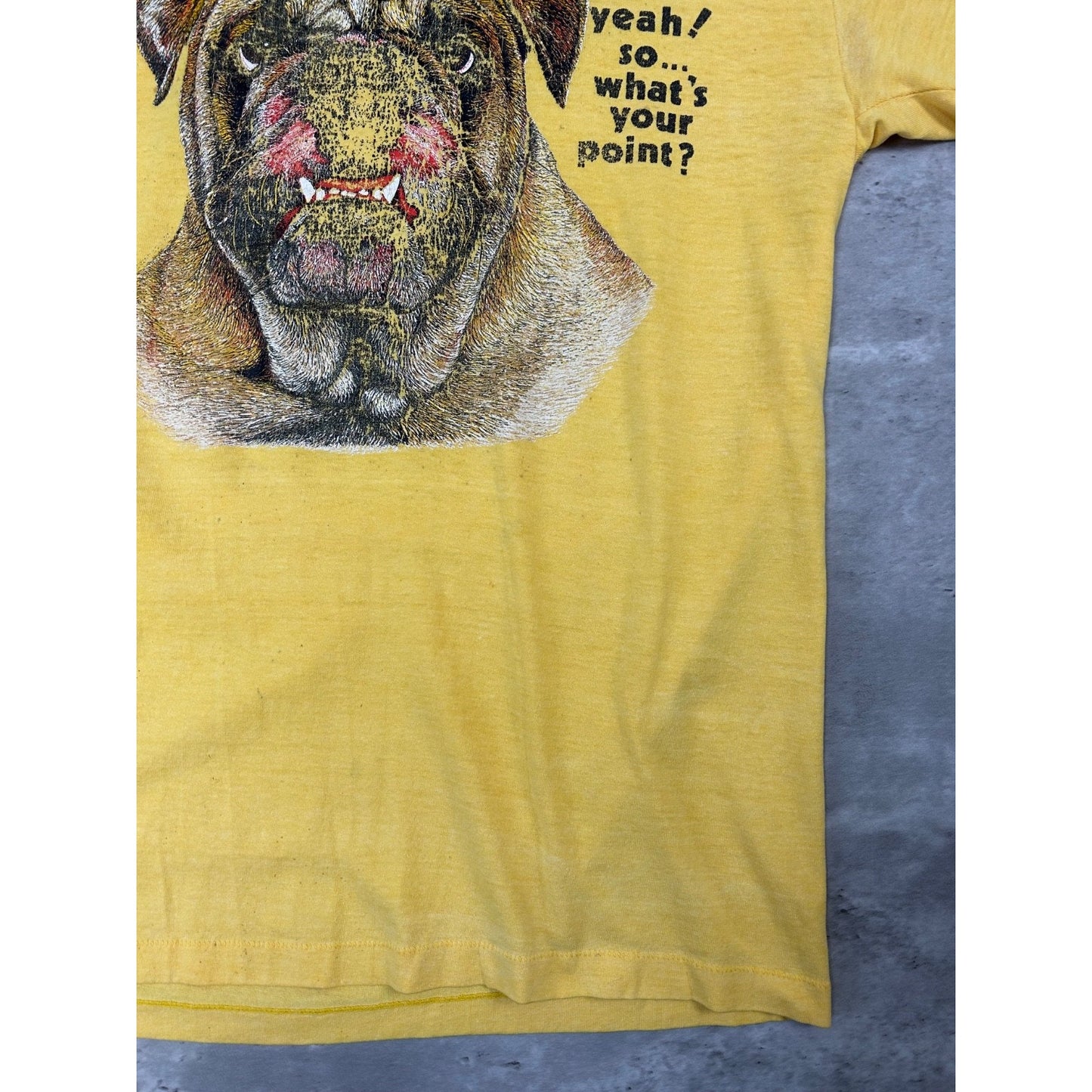 Vintage 80s/90s So What's Your Point Bulldog Graphic T-Shirt Size Medium Yellow