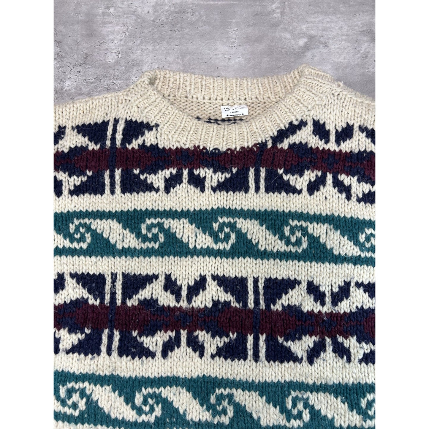 Vintage Las Americas Abstract Striped Pullover 100% Knit Sweater Size XL